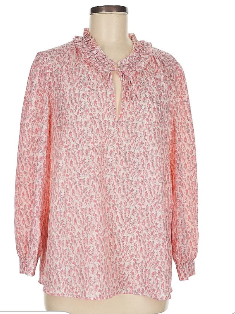Joie Pink Ruffle-Tie Long Sleeve Blouse